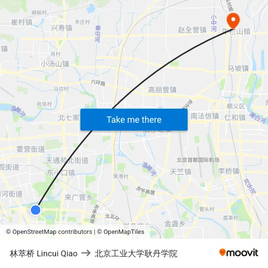 林萃桥 Lincui Qiao to 北京工业大学耿丹学院 map