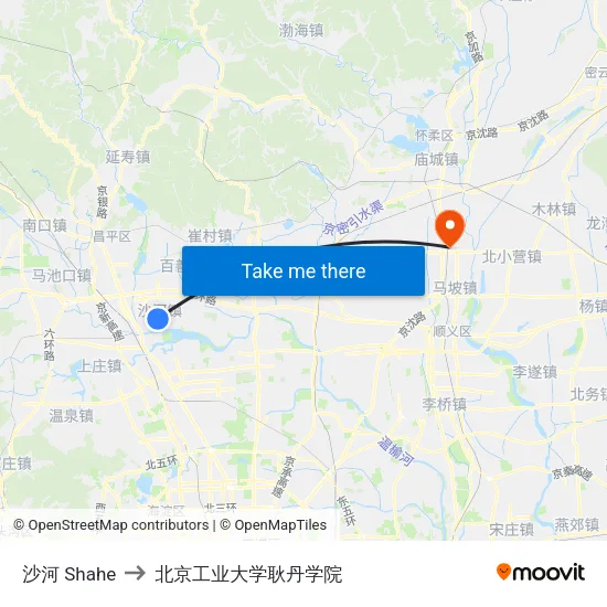 沙河 Shahe to 北京工业大学耿丹学院 map