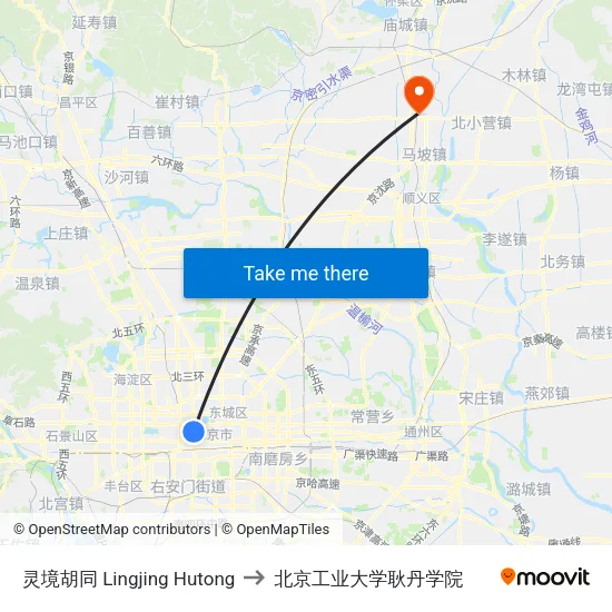 灵境胡同 Lingjing Hutong to 北京工业大学耿丹学院 map