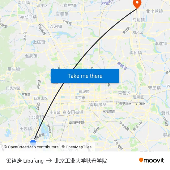 篱笆房 Libafang to 北京工业大学耿丹学院 map