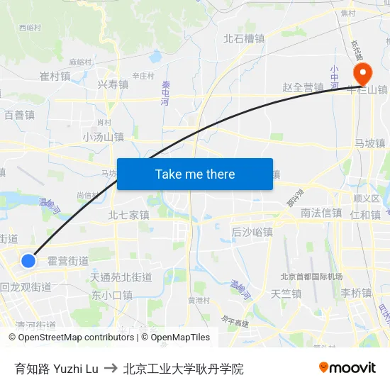 育知路 Yuzhi Lu to 北京工业大学耿丹学院 map