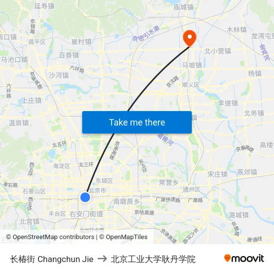 长椿街 Changchun Jie to 北京工业大学耿丹学院 map