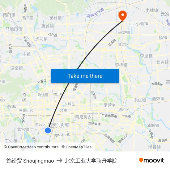 首经贸 Shoujingmao to 北京工业大学耿丹学院 map