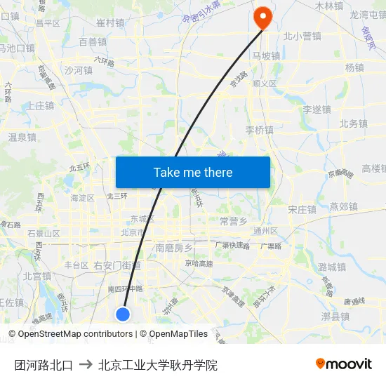 团河路北口 to 北京工业大学耿丹学院 map