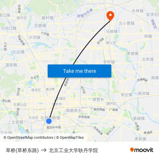 草桥(草桥东路) to 北京工业大学耿丹学院 map