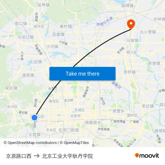 京原路口西 to 北京工业大学耿丹学院 map