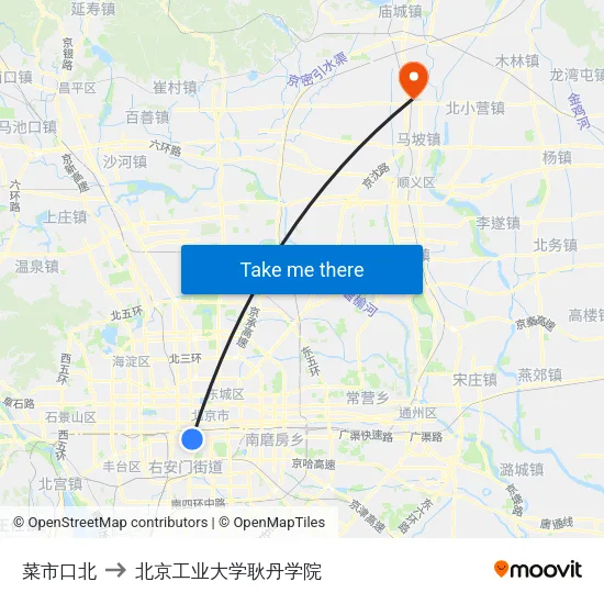 菜市口北 to 北京工业大学耿丹学院 map