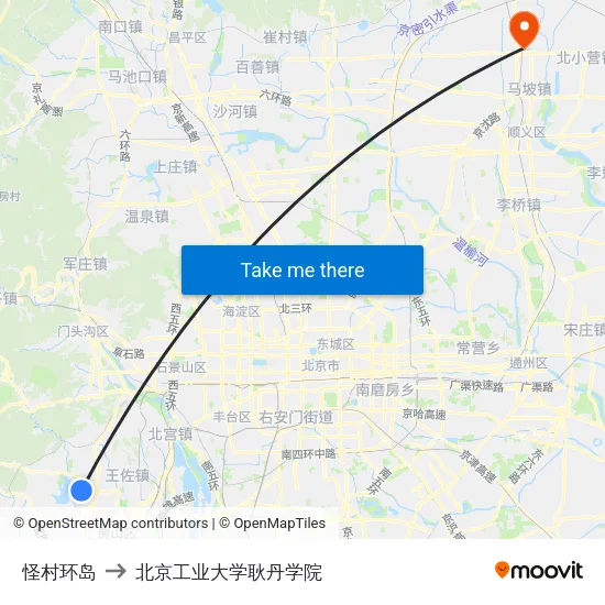 怪村环岛 to 北京工业大学耿丹学院 map