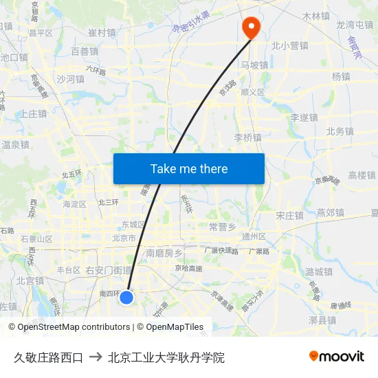 久敬庄路西口 to 北京工业大学耿丹学院 map
