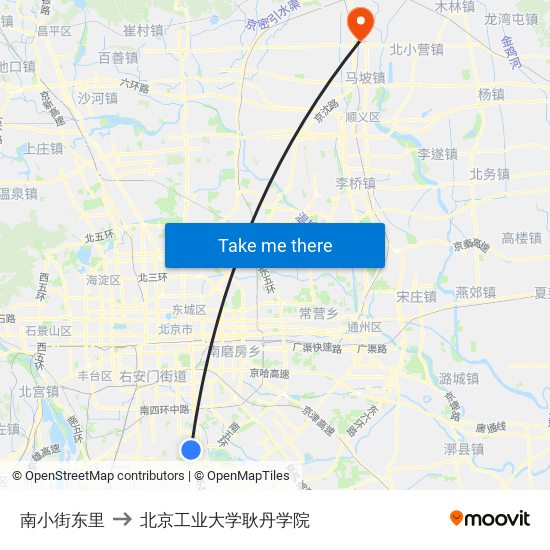 南小街东里 to 北京工业大学耿丹学院 map