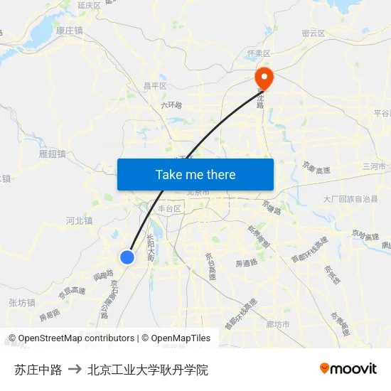 苏庄中路 to 北京工业大学耿丹学院 map