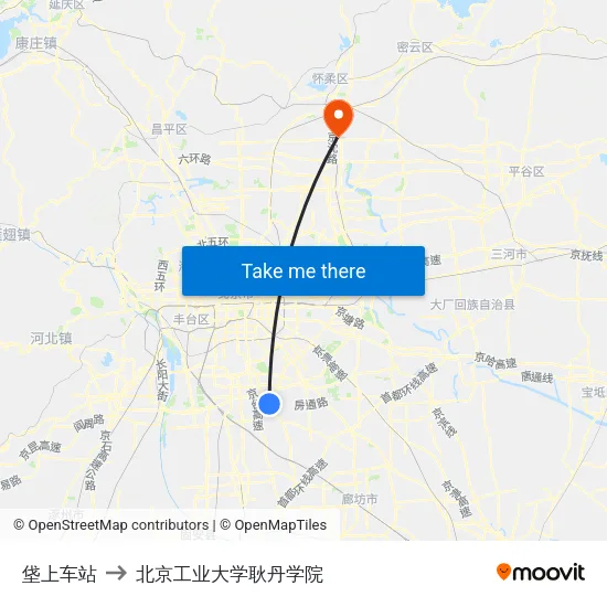 垡上车站 to 北京工业大学耿丹学院 map