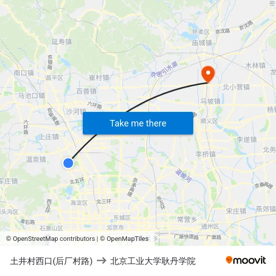 土井村西口(后厂村路) to 北京工业大学耿丹学院 map