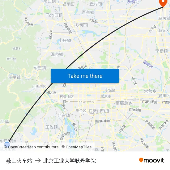 燕山火车站 to 北京工业大学耿丹学院 map