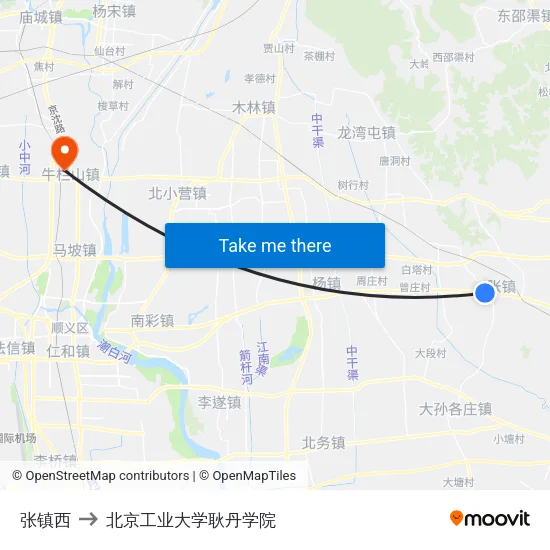 张镇西 to 北京工业大学耿丹学院 map
