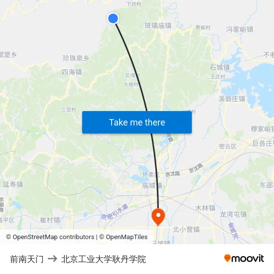 前南天门 to 北京工业大学耿丹学院 map