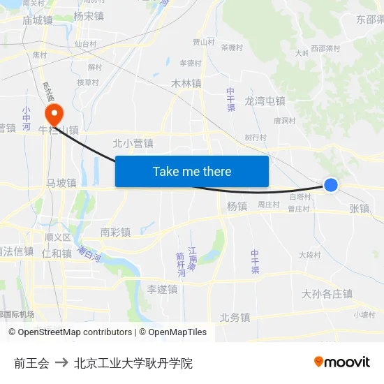 前王会 to 北京工业大学耿丹学院 map