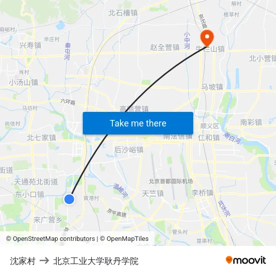 沈家村 to 北京工业大学耿丹学院 map