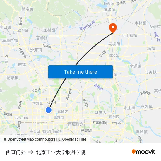 西直门外 to 北京工业大学耿丹学院 map