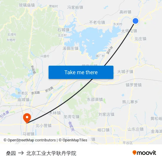 桑园 to 北京工业大学耿丹学院 map