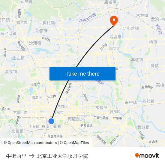 牛街西里 to 北京工业大学耿丹学院 map