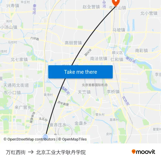 万红西街 to 北京工业大学耿丹学院 map