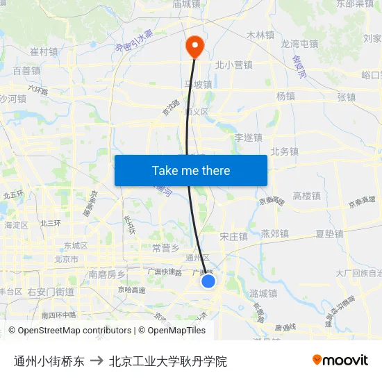 通州小街桥东 to 北京工业大学耿丹学院 map