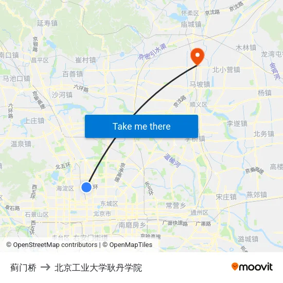 蓟门桥 to 北京工业大学耿丹学院 map