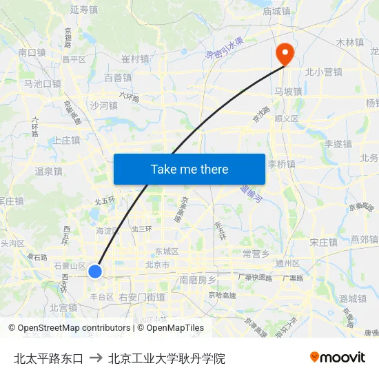北太平路东口 to 北京工业大学耿丹学院 map