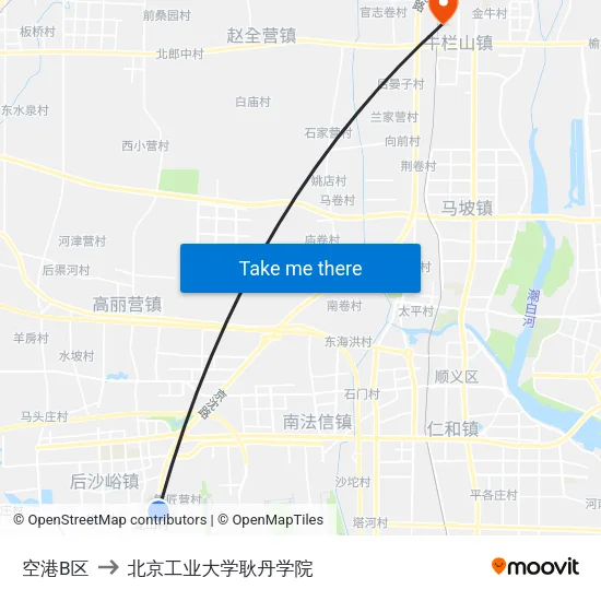 空港B区 to 北京工业大学耿丹学院 map