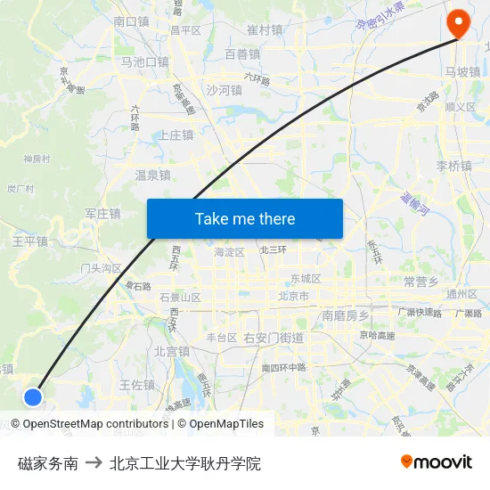 磁家务南 to 北京工业大学耿丹学院 map