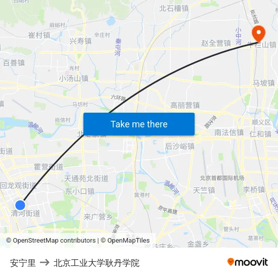 安宁里 to 北京工业大学耿丹学院 map