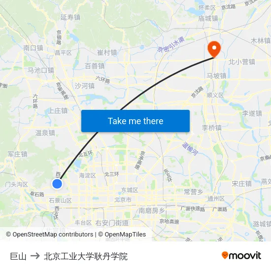 巨山 to 北京工业大学耿丹学院 map