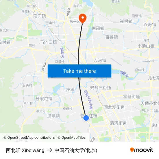 西北旺 Xibeiwang to 中国石油大学(北京) map