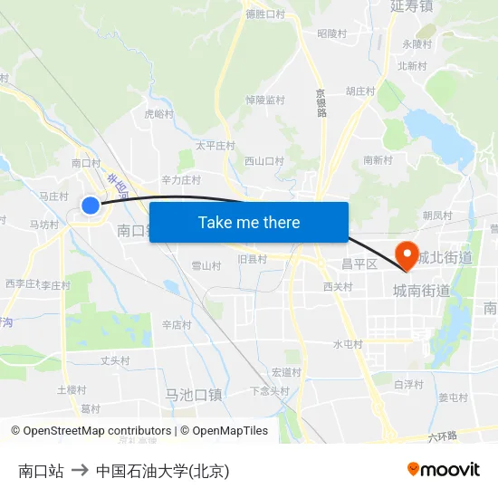 南口站 to 中国石油大学(北京) map