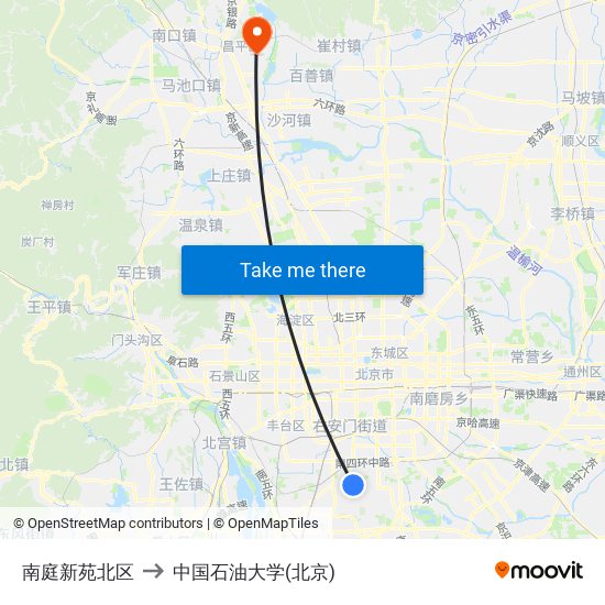 南庭新苑北区 to 中国石油大学(北京) map