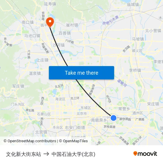 文化新大街东站 to 中国石油大学(北京) map