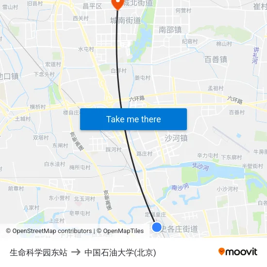 生命科学园东站 to 中国石油大学(北京) map