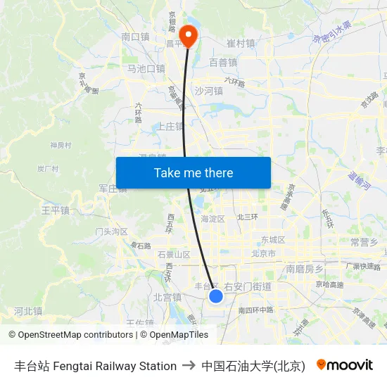 丰台站 Fengtai Railway Station to 中国石油大学(北京) map