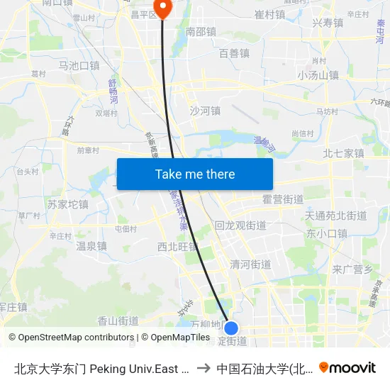 北京大学东门 Peking Univ.East Gate to 中国石油大学(北京) map