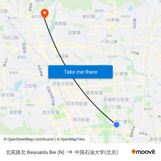 北苑路北  Beiyuanlu Bei (N) to 中国石油大学(北京) map