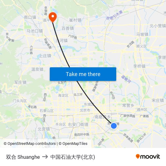双合 Shuanghe to 中国石油大学(北京) map