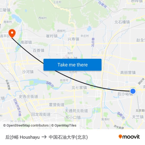 后沙峪 Houshayu to 中国石油大学(北京) map