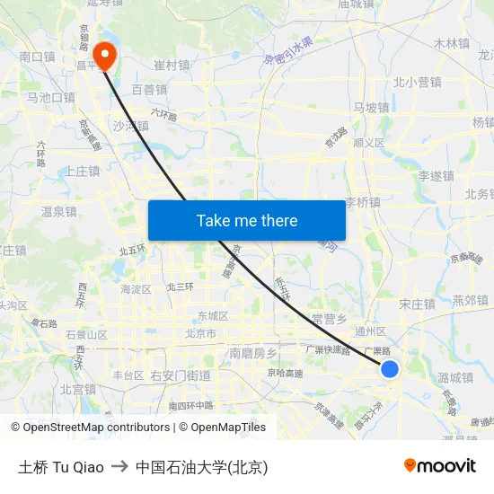 土桥 Tu Qiao to 中国石油大学(北京) map