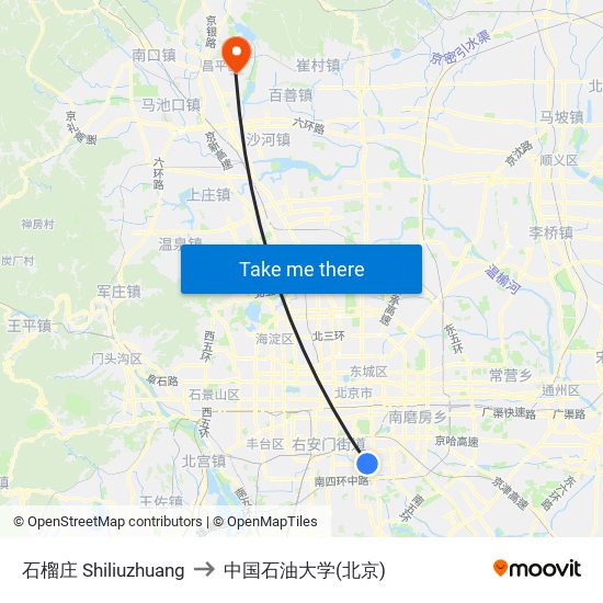 石榴庄 Shiliuzhuang to 中国石油大学(北京) map