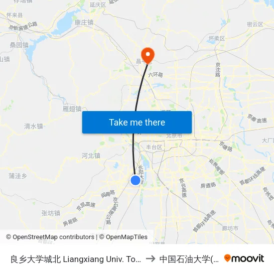 良乡大学城北 Liangxiang Univ. Town North to 中国石油大学(北京) map