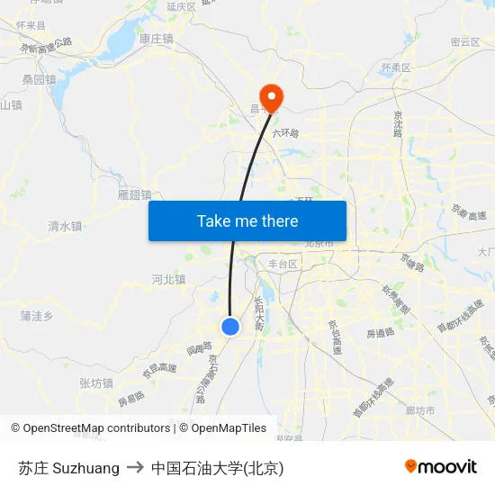 苏庄 Suzhuang to 中国石油大学(北京) map