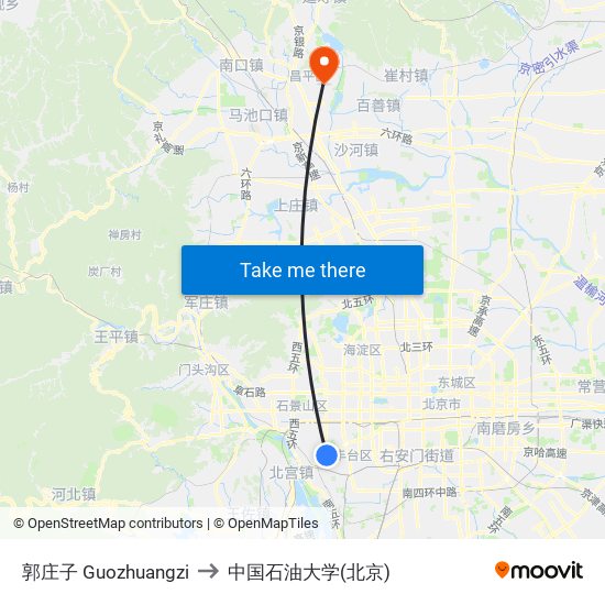 郭庄子 Guozhuangzi to 中国石油大学(北京) map
