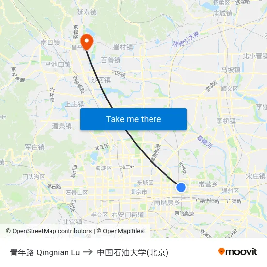 青年路 Qingnian Lu to 中国石油大学(北京) map