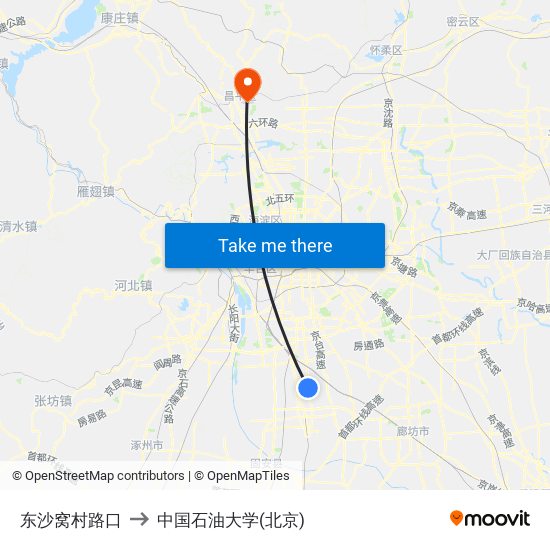 东沙窝村路口 to 中国石油大学(北京) map